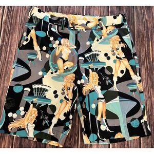 Loudmouth Golf Shorts Men's Size 36 All Over Print Pin Up Model Girl Astro Scene